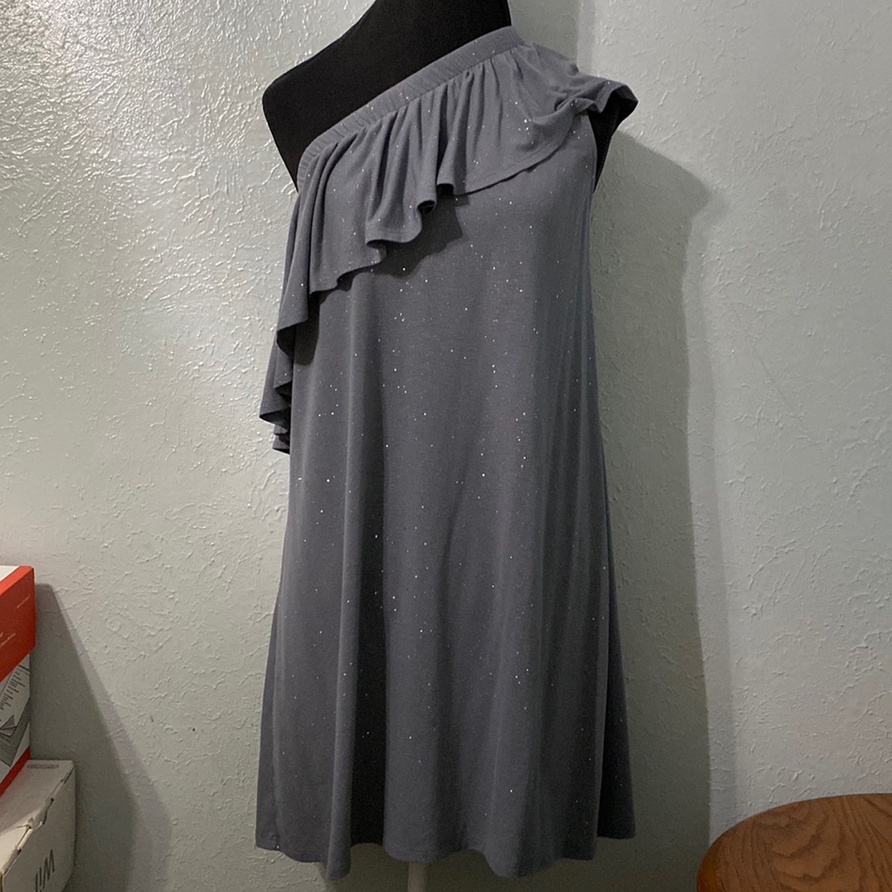 Juicy Couture Gray One-Shoulder Ruffle Dress with Sparkle